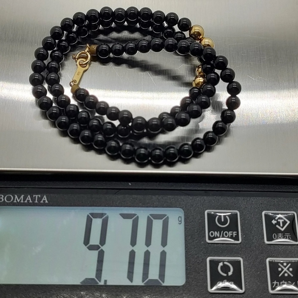 Vintage Black Beads Necklace With 18K Solid Yellow Gold Beads - Picture 8 of 9